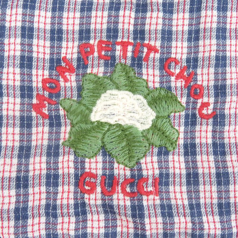 Gucci 654883 Embroidered Checkered Button-down Short-sleeved Shirt With
