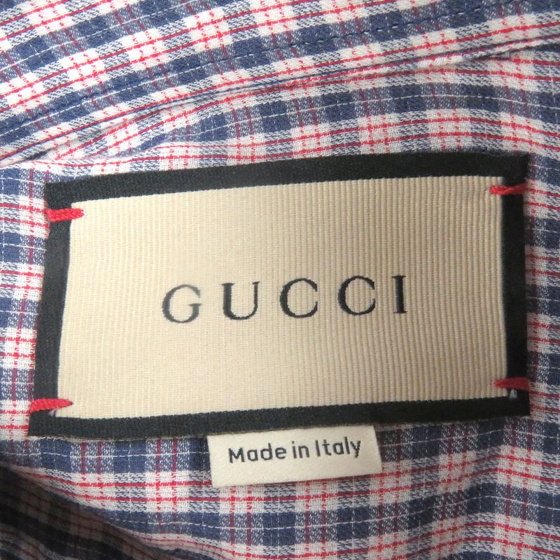 Gucci 654883 Embroidered Checkered Button-down Short-sleeved Shirt With