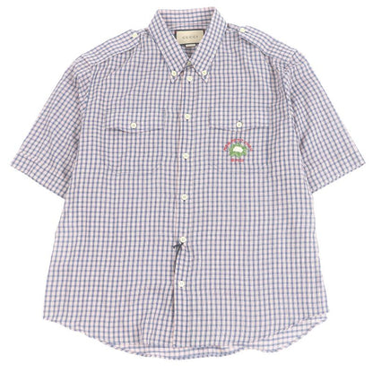 Gucci 654883 Embroidered Checkered Button-down Short-sleeved Shirt With