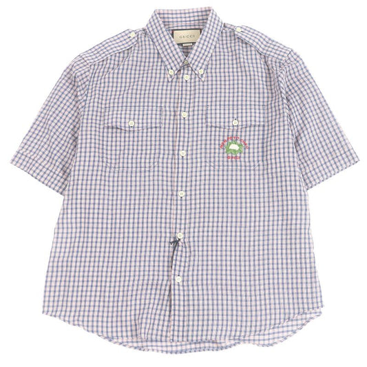 Gucci 654883 Embroidered Checkered Button-down Short-sleeved Shirt With