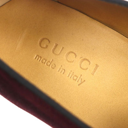 Gucci 718888 Velour Horsebit Leather Shoes Loafers Bordeaux Gold Hardware 8.5