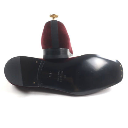  Gucci 718888 Velour Horsebit Leather Shoes Loafers Bordeaux Gold Hardware 8.5