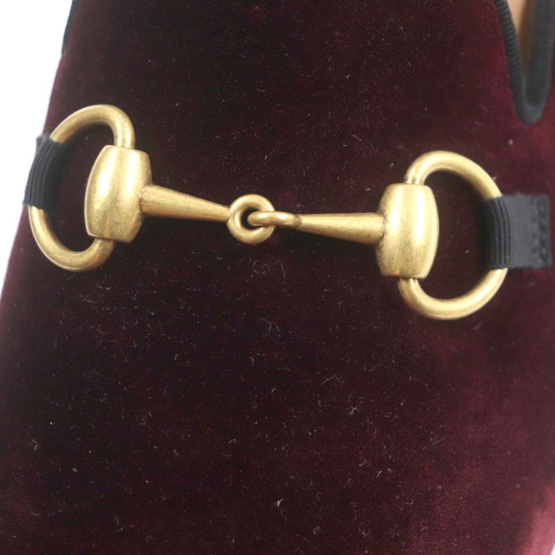  Gucci 718888 Velour Horsebit Leather Shoes Loafers Bordeaux Gold Hardware 8.5