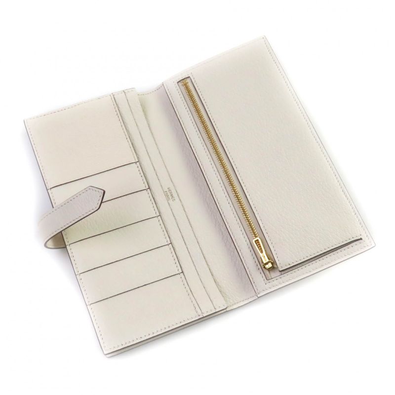 Hermes Bearn Souffle Nata Chevre Gold Hardware Long Wallet Engraved U With Box