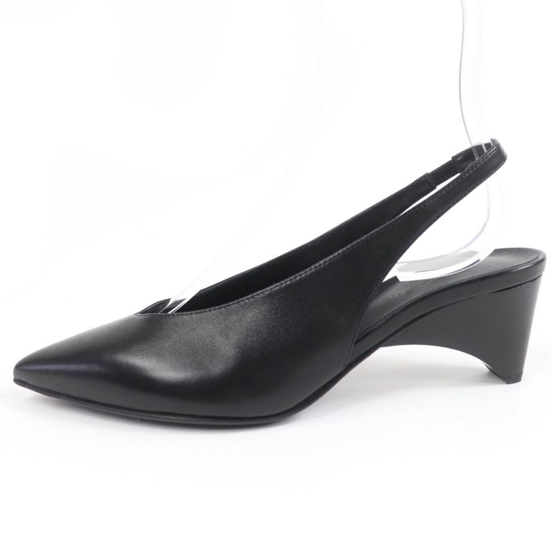 Hermes Antim 55 Pointed Toe Leather Suring Back Pumps Black 36 With Box And