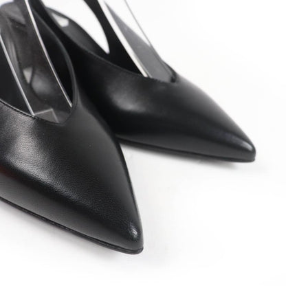 Hermes Antim 55 Pointed Toe Leather Suring Back Pumps Black 36 With Box And