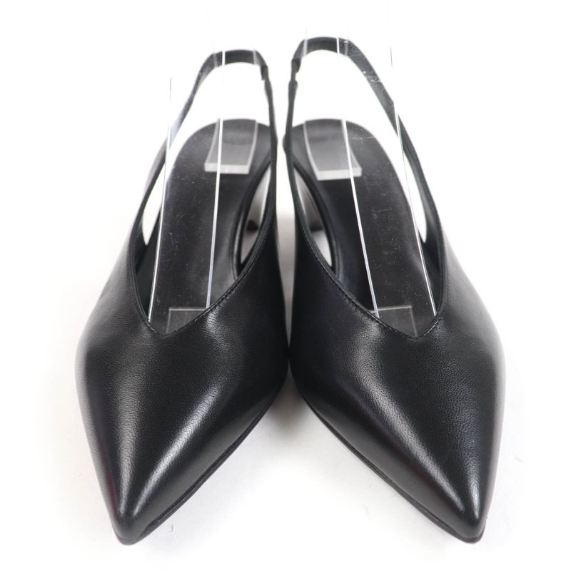 Hermes Antim 55 Pointed Toe Leather Suring Back Pumps Black 36 With Box And