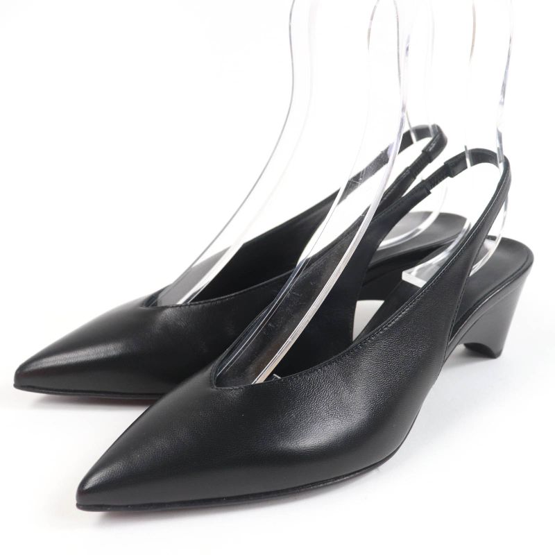 Hermes Antim 55 Pointed Toe Leather Suring Back Pumps Black 36 With Box And