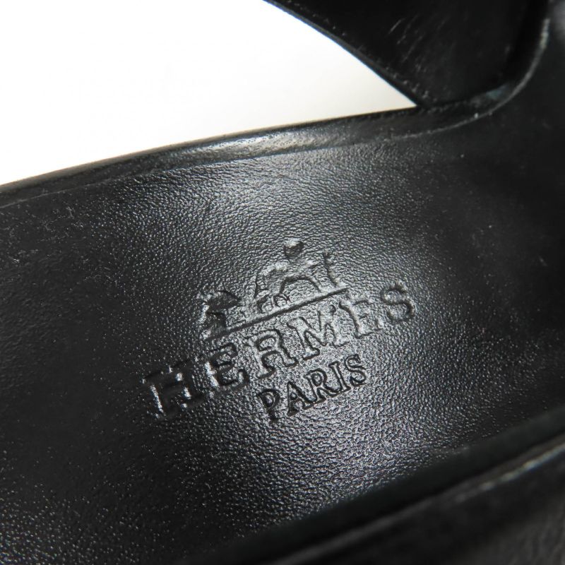 Hermes Antim 55 Pointed Toe Leather Suring Back Pumps Black 36 With Box And