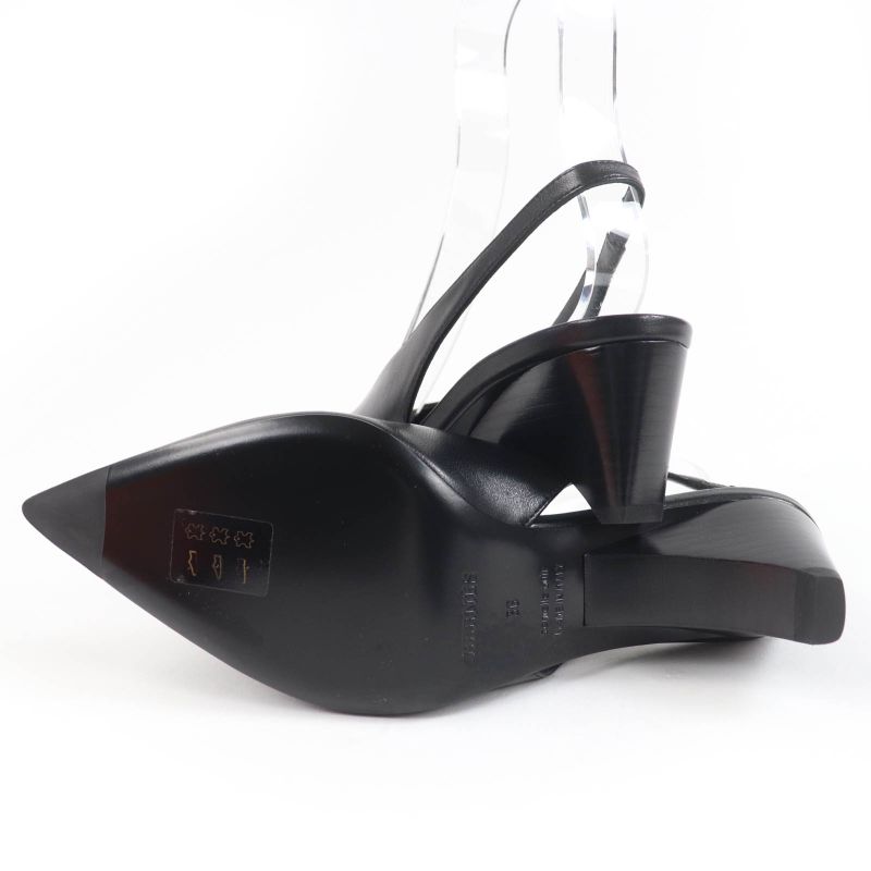 Hermes Antim 55 Pointed Toe Leather Suring Back Pumps Black 36 With Box And