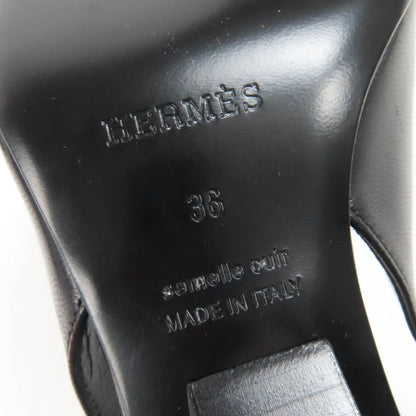 Hermes Antim 55 Pointed Toe Leather Suring Back Pumps Black 36 With Box And