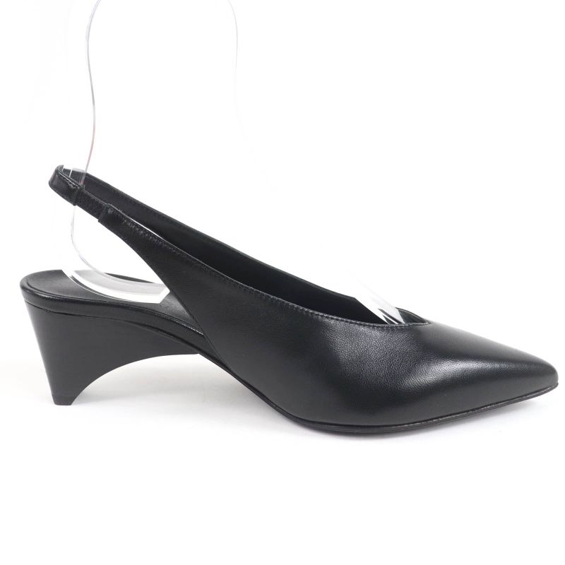 Hermes Antim 55 Pointed Toe Leather Suring Back Pumps Black 36 With Box And