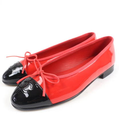 CHANEL G02819 Patent Leather Coco Mark Bicolor Flat Shoes Ballet Shoes Red