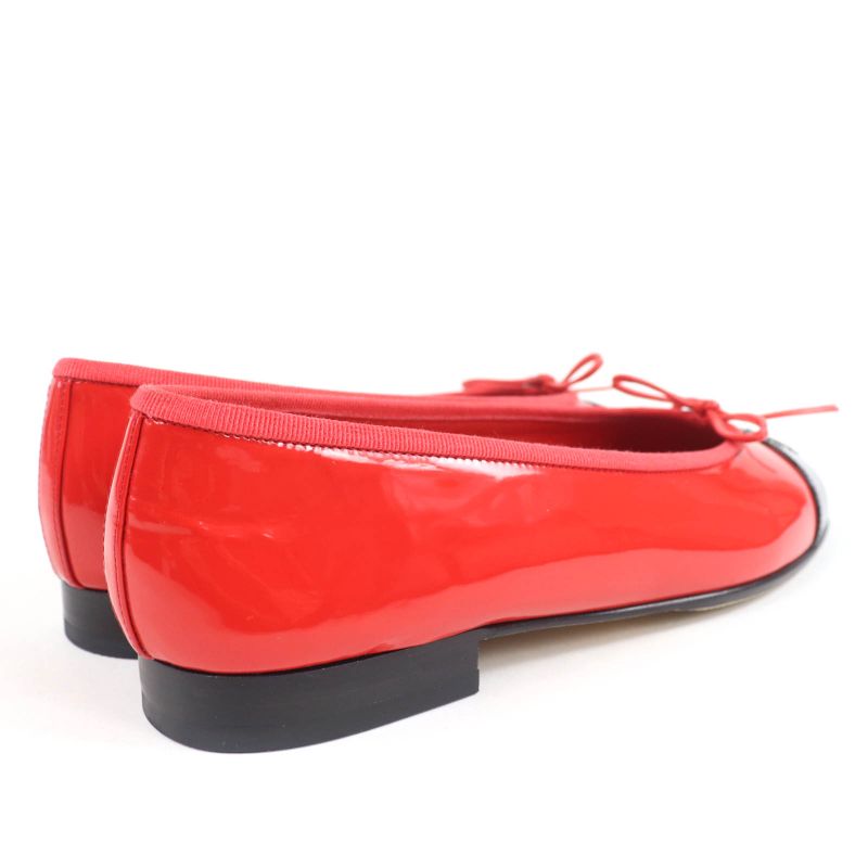 CHANEL G02819 Patent Leather Coco Mark Bicolor Flat Shoes Ballet Shoes Red