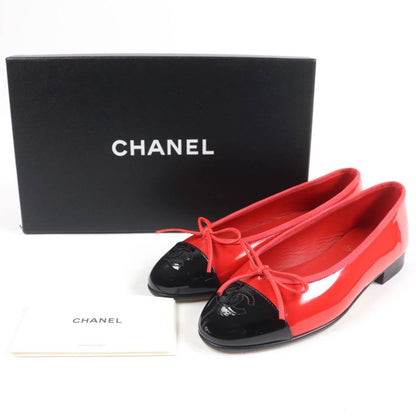 CHANEL G02819 Patent Leather Coco Mark Bicolor Flat Shoes Ballet Shoes Red