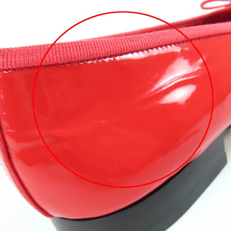 CHANEL G02819 Patent Leather Coco Mark Bicolor Flat Shoes Ballet Shoes Red