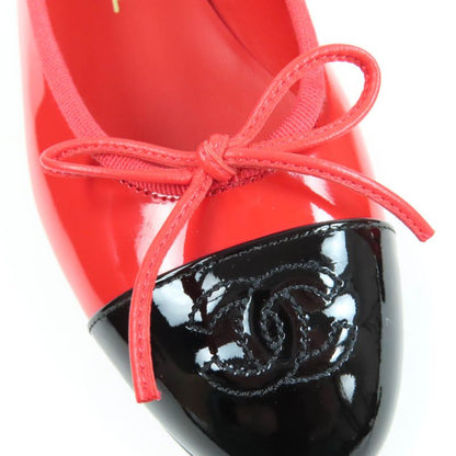 CHANEL G02819 Patent Leather Coco Mark Bicolor Flat Shoes Ballet Shoes Red