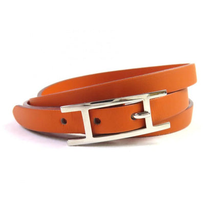 Hermes Api 3 Silver Hardware H Logo Leather Bracelet 3strand Accessory Orange