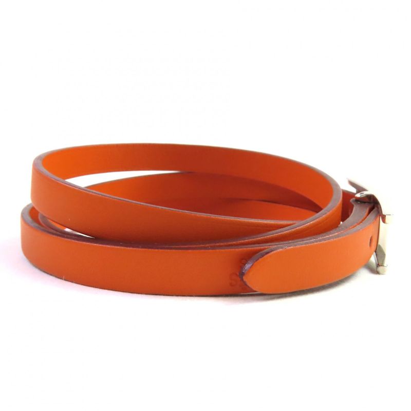 Hermes Api 3 Silver Hardware H Logo Leather Bracelet 3strand Accessory Orange
