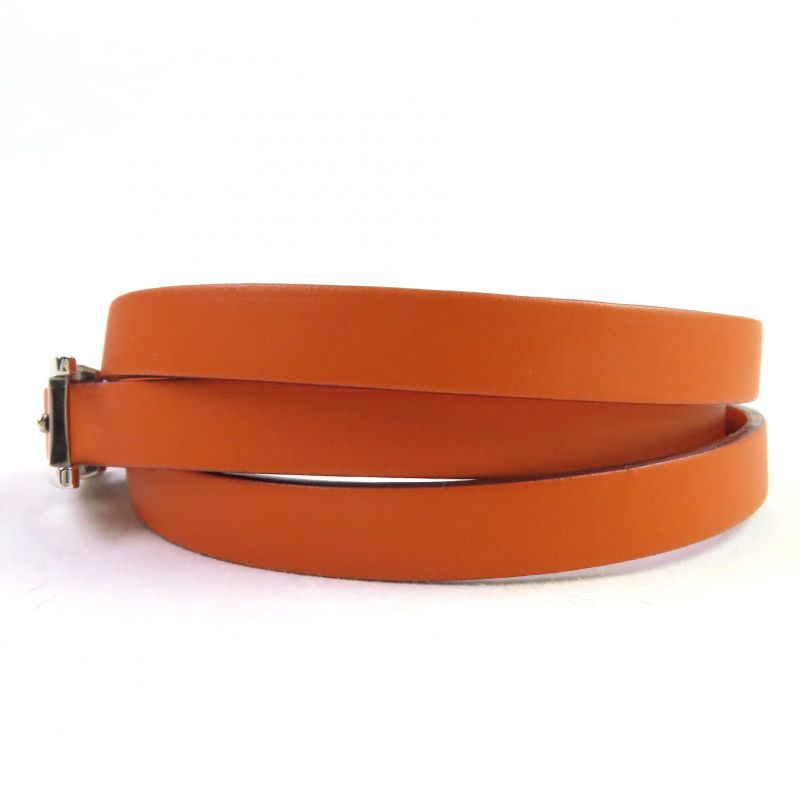 Hermes Api 3 Silver Hardware H Logo Leather Bracelet 3strand Accessory Orange