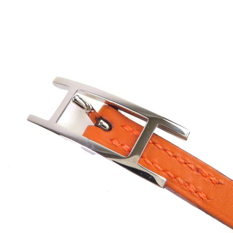Hermes Api 3 Silver Hardware H Logo Leather Bracelet 3strand Accessory Orange