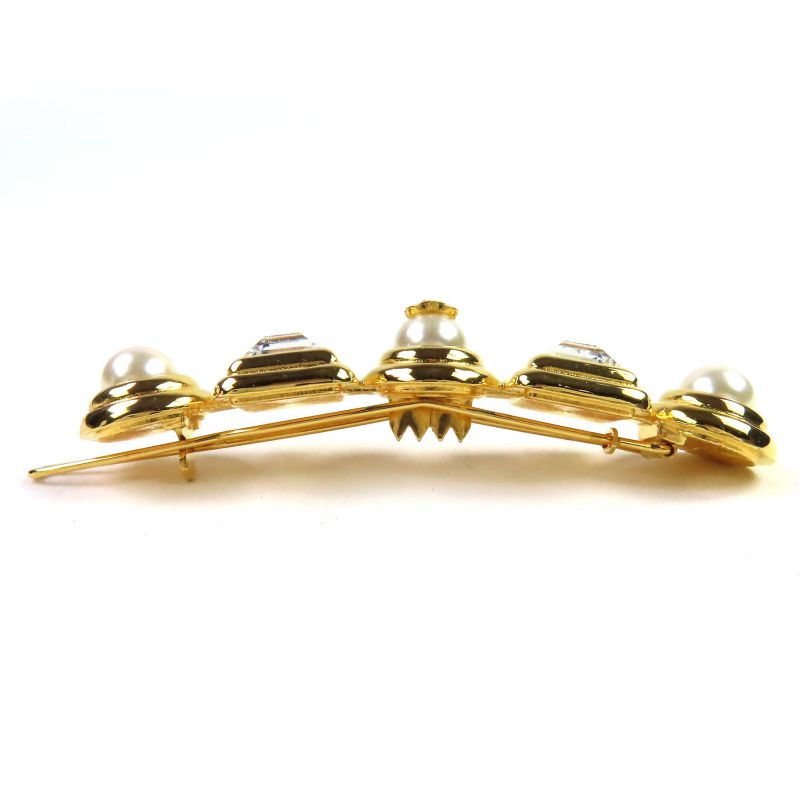 CHANEL B20K Coco Mark Pearl Bijoux Barrette Hair Clip Hair Accessory Gold With