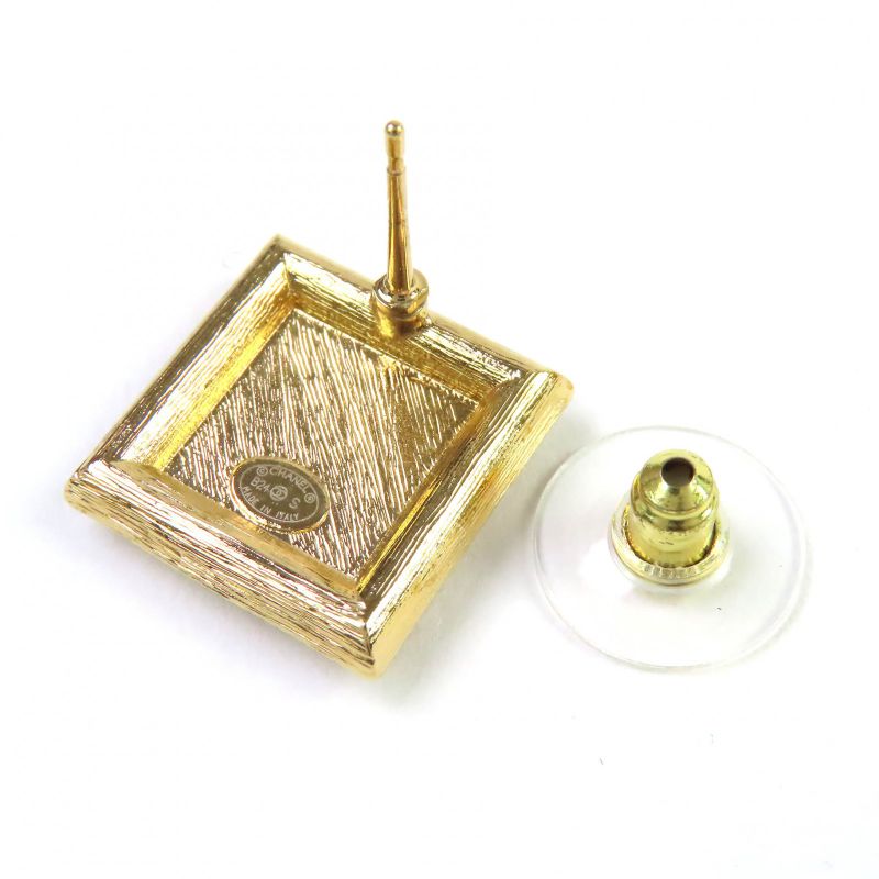 CHANEL B24S Coco Mark Bijoux Square Earrings For Both Ears Gold Pink Made In