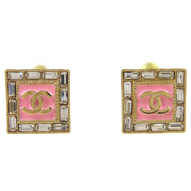 CHANEL B24S Coco Mark Bijoux Square Earrings For Both Ears Gold Pink Made In