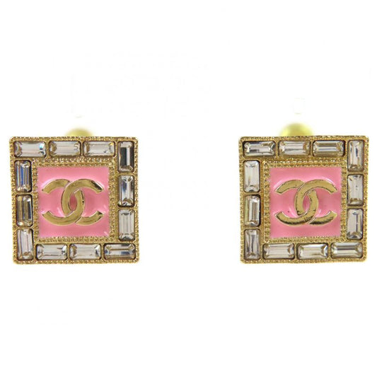 CHANEL B24S Coco Mark Bijoux Square Earrings For Both Ears Gold Pink Made In