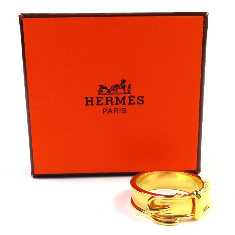 Hermes Book Serie Belt Motif Scarf Ring Gold With Box Made In France Women's