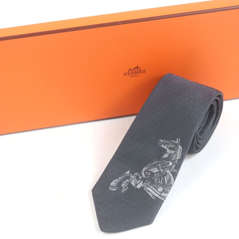 Hermes 2023 333982t Robocabar Robocabasar 100% Silk H Logo All Over Tie