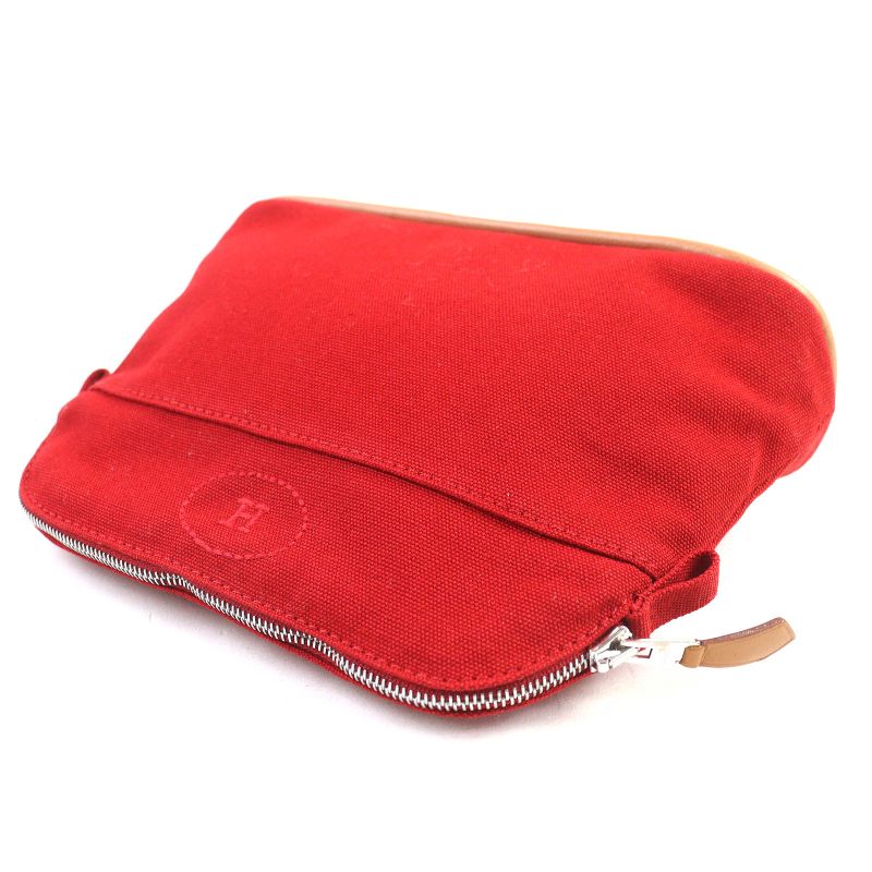 Hermes Bolide Pouch PM Cotton 100% H Logo Embroidery Leather Use Cosmetic Pouch