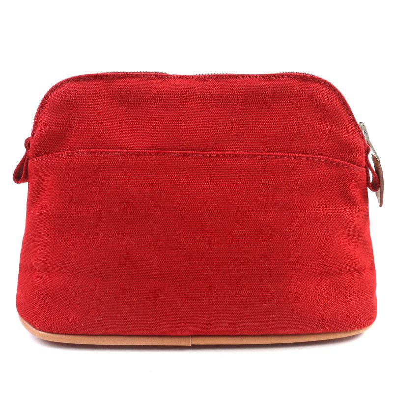 Hermes Bolide Pouch PM Cotton 100% H Logo Embroidery Leather Use Cosmetic Pouch