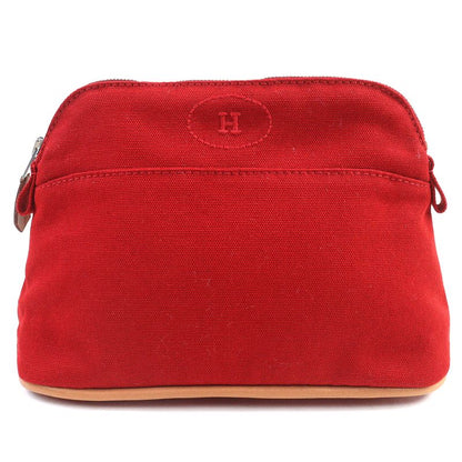 Hermes Bolide Pouch PM Cotton 100% H Logo Embroidery Leather Use Cosmetic Pouch