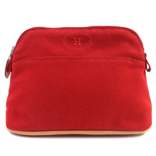 Hermes Bolide Pouch PM Cotton 100% H Logo Embroidery Leather Use Cosmetic Pouch