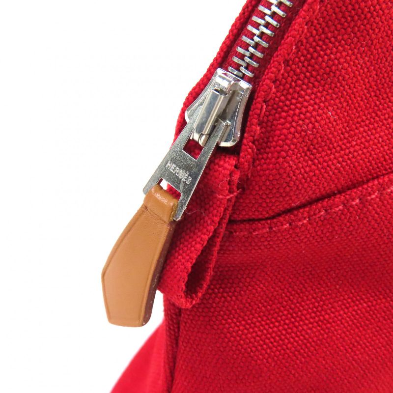 Hermes Bolide Pouch PM Cotton 100% H Logo Embroidery Leather Use Cosmetic Pouch