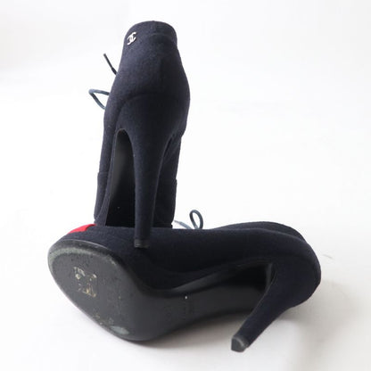 CHANEL G30404 Women's Bicolor Lace-up Wool Booties With Coco