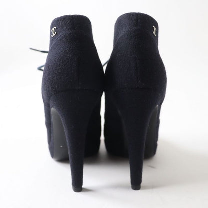 CHANEL G30404 Women's Bicolor Lace-up Wool Booties With Coco