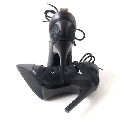 Louis Vuitton Stream Line Lace-up Pointed Toe Monogram Leather Pumps Black 36