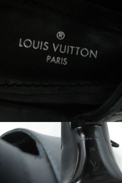 Louis Vuitton Stream Line Lace-up Pointed Toe Monogram Leather Pumps Black 36