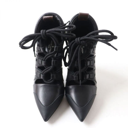 Louis Vuitton Stream Line Lace-up Pointed Toe Monogram Leather Pumps Black 36