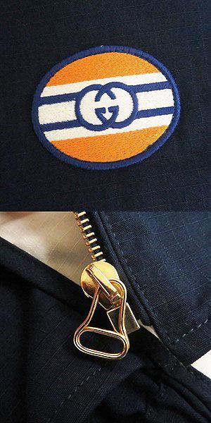 21AW Gucci 654837 Logo Patch Cotton Nylon Zip Jacket/blouson Jacket Navy 50