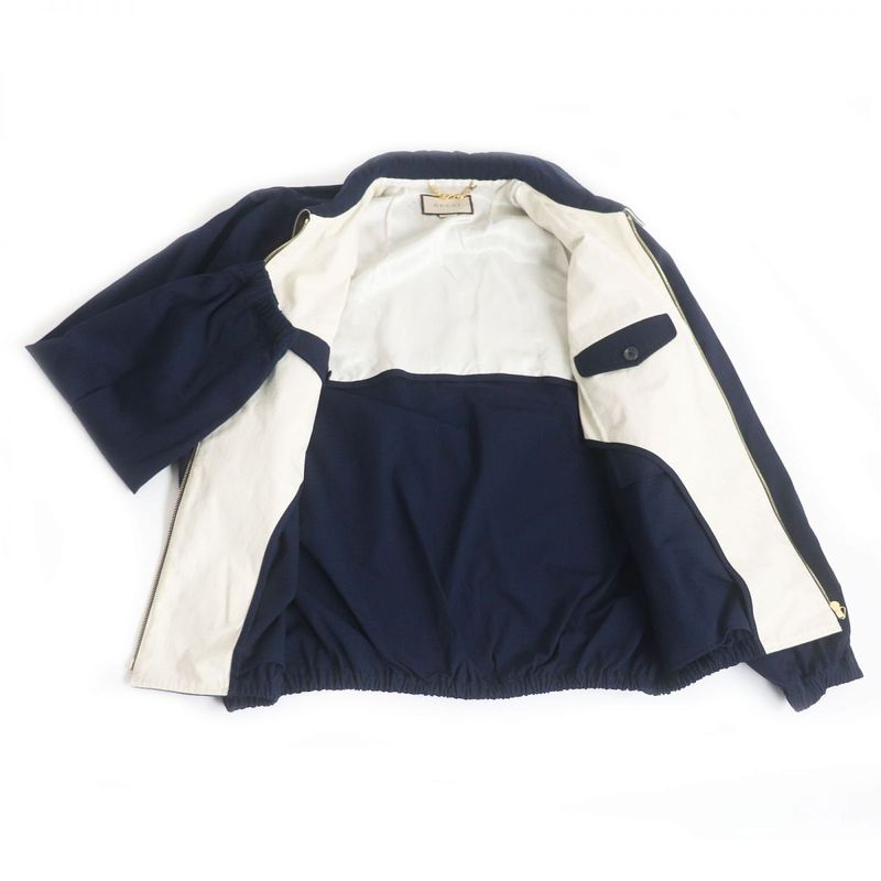 21AW Gucci 654837 Logo Patch Cotton Nylon Zip Jacket/blouson Jacket Navy 50