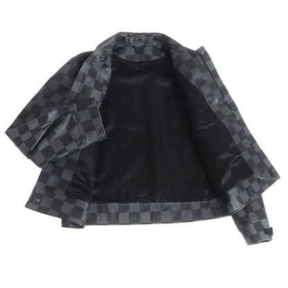 21AW Louis Vuitton Damier Zip-up Cowhide Leather Blouson Jacket/rider Gray/black