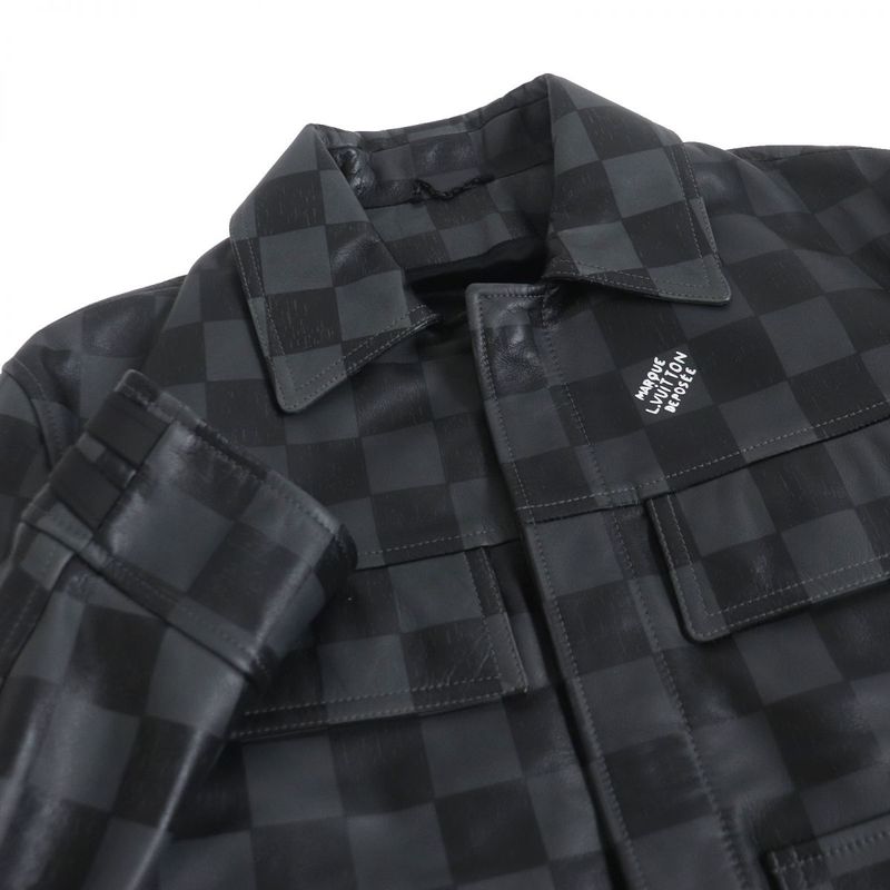 21AW Louis Vuitton Damier Zip-up Cowhide Leather Blouson Jacket/rider Gray/black