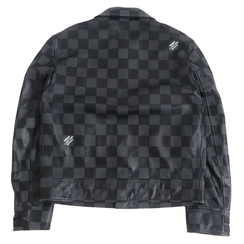 21AW Louis Vuitton Damier Zip-up Cowhide Leather Blouson Jacket/rider Gray/black