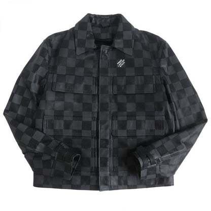 21AW Louis Vuitton Damier Zip-up Cowhide Leather Blouson Jacket/rider Gray/black