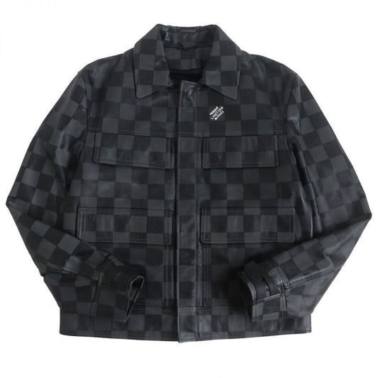21AW Louis Vuitton Damier Zip-up Cowhide Leather Blouson Jacket/rider Gray/black