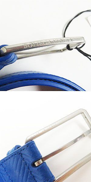 Bottega Veneta Intrecciato Embossed Silver Pin Buckle Leather Belt Blue 100/40