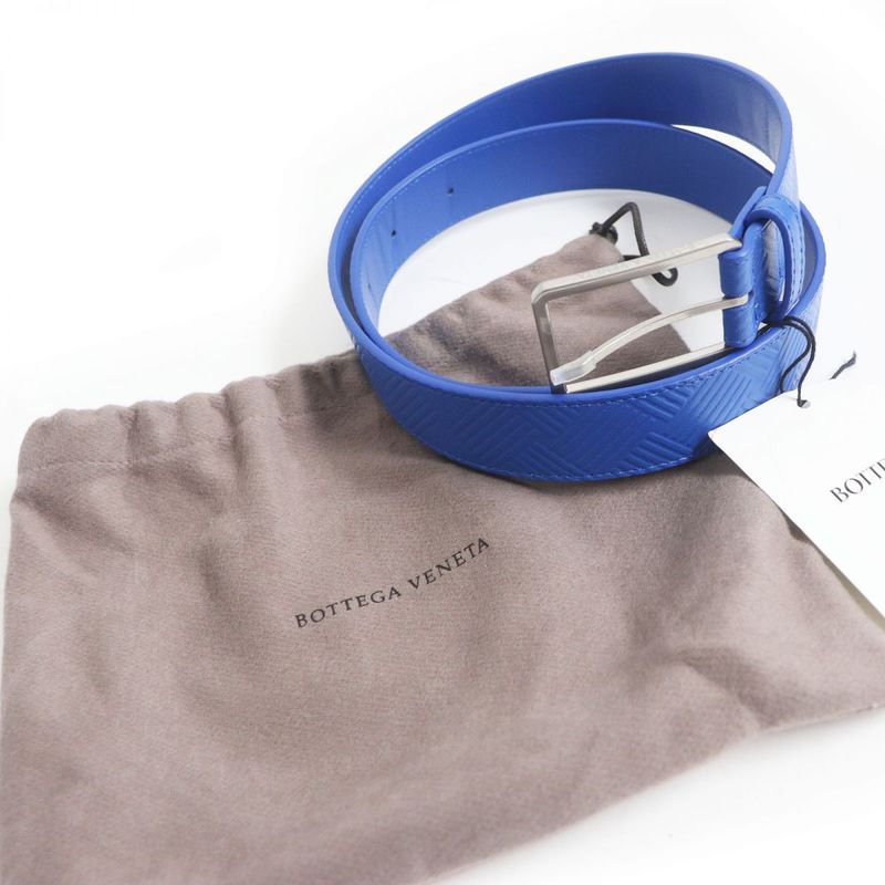 Bottega Veneta Intrecciato Embossed Silver Pin Buckle Leather Belt Blue 100/40